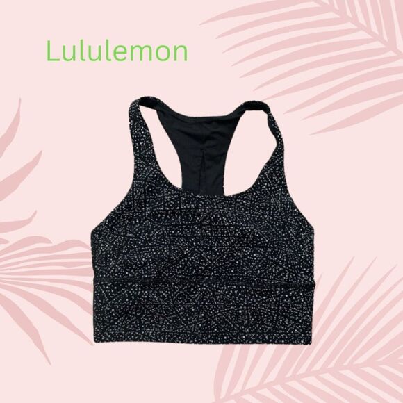 lululemon athletica Black and White Patterned Top sz 4 bra workout gym sports - Picture 2 of 5